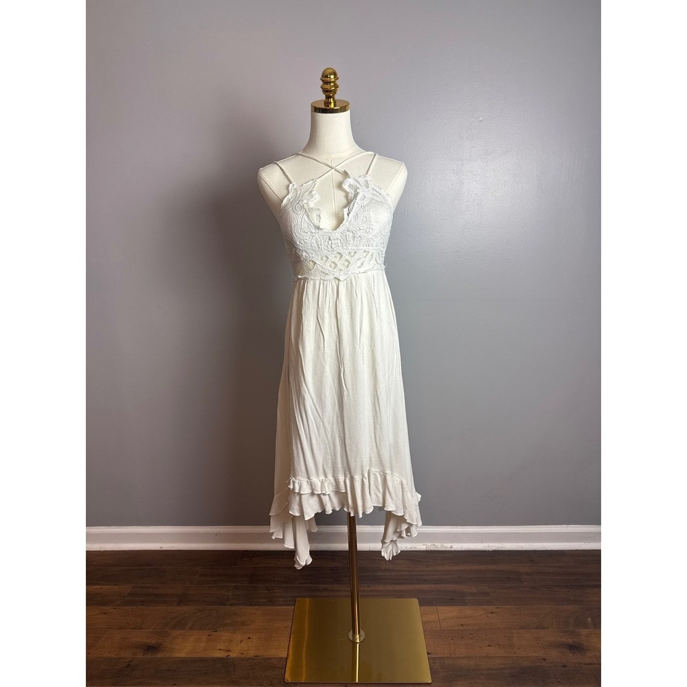 Unbranded Boho Lace Bodice Midi Dress Womens Small White Excellent Handkerchief